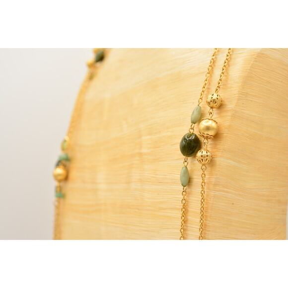 Premier Designs Vintage Station Necklace Green Bezel Brushed Gold Signed Bin2 - Picture 10 of 12